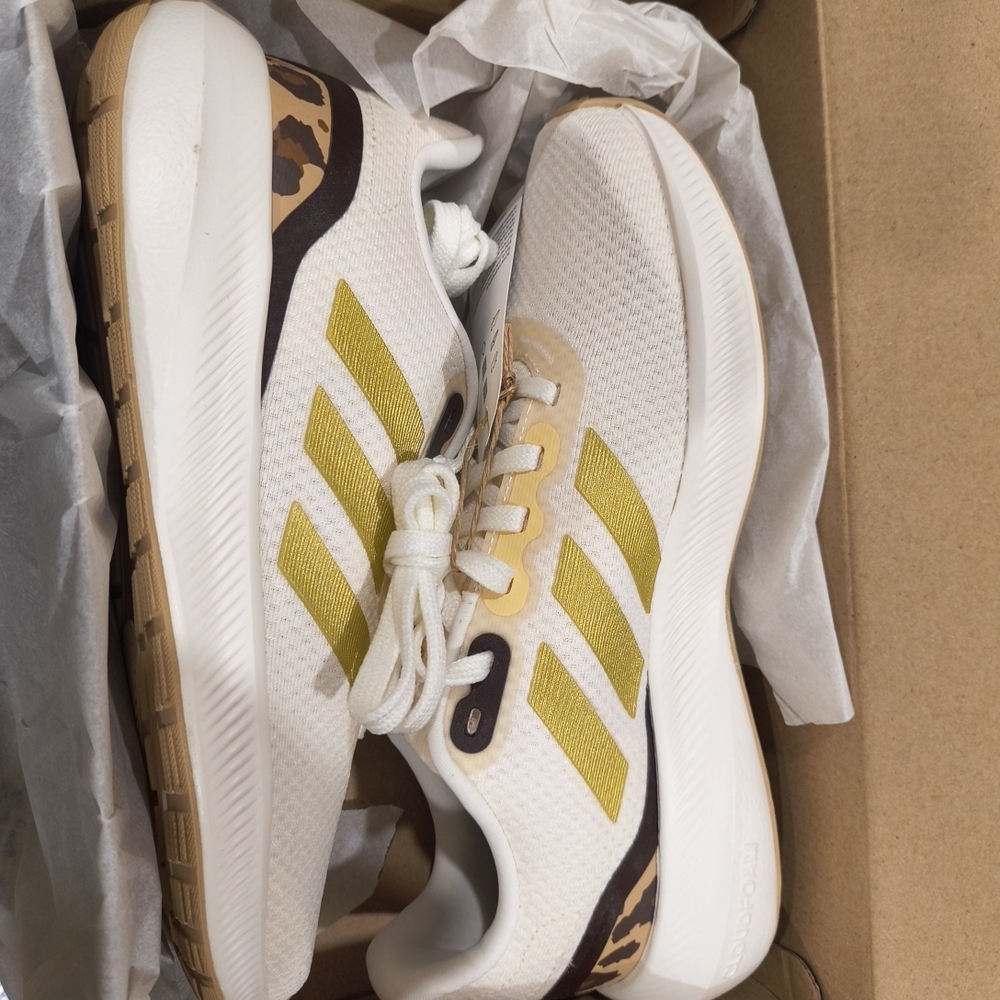 Adidas White and Gold Runfalcon 3.0 Sneakers